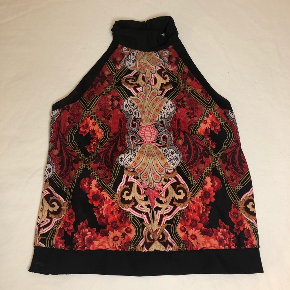 New York & Company Red/Black Paisley Print Sleeveless Top Size Small